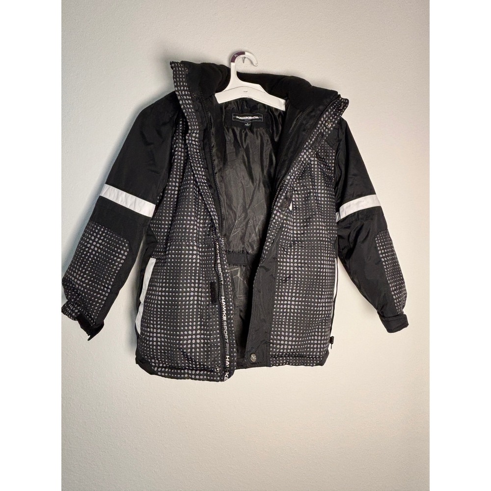 Hawke & Co Sport Boys Hooded Winter Jacket Black White Dot Pattern Size 7